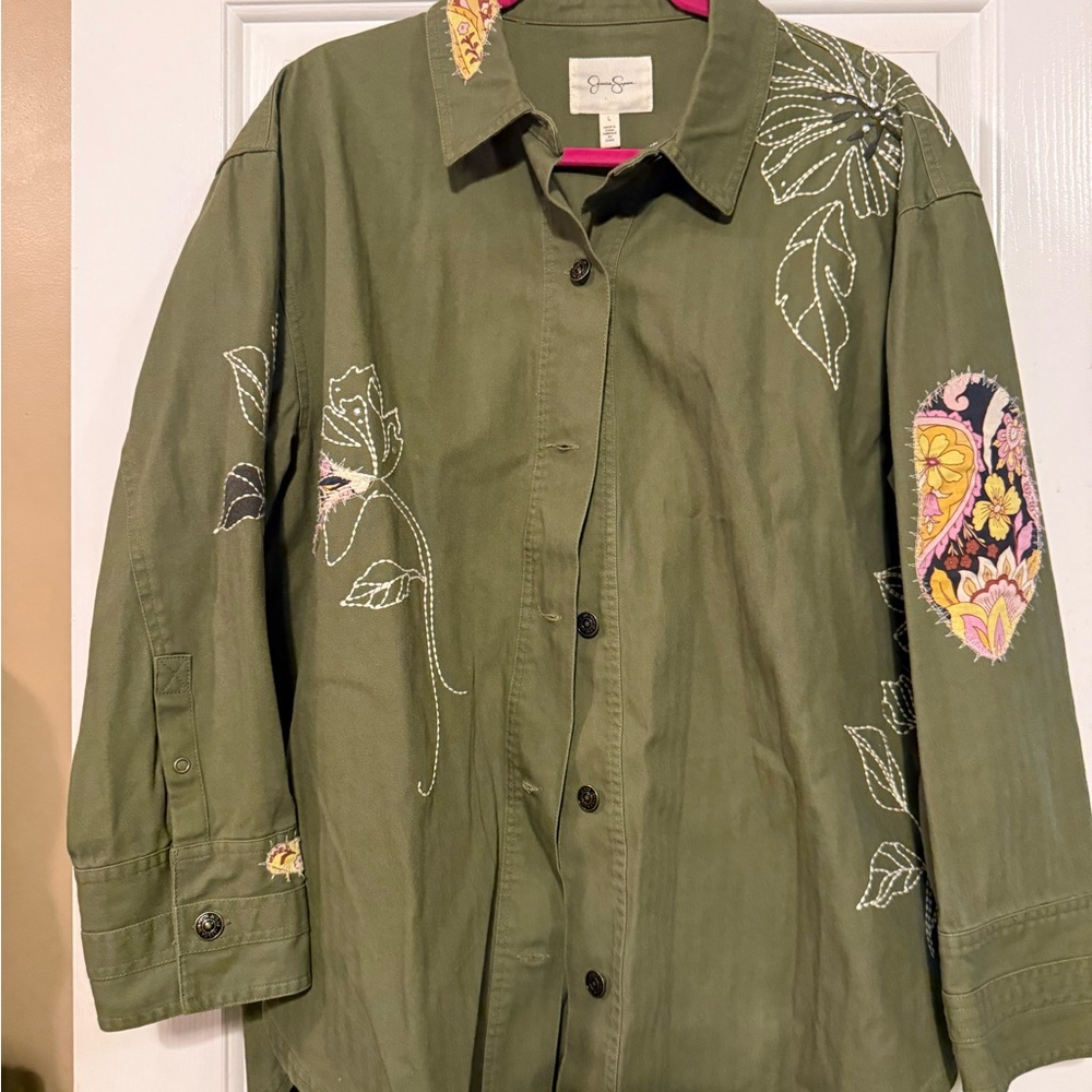 Jessica Simpson Floral Embroidered Utility Jacket